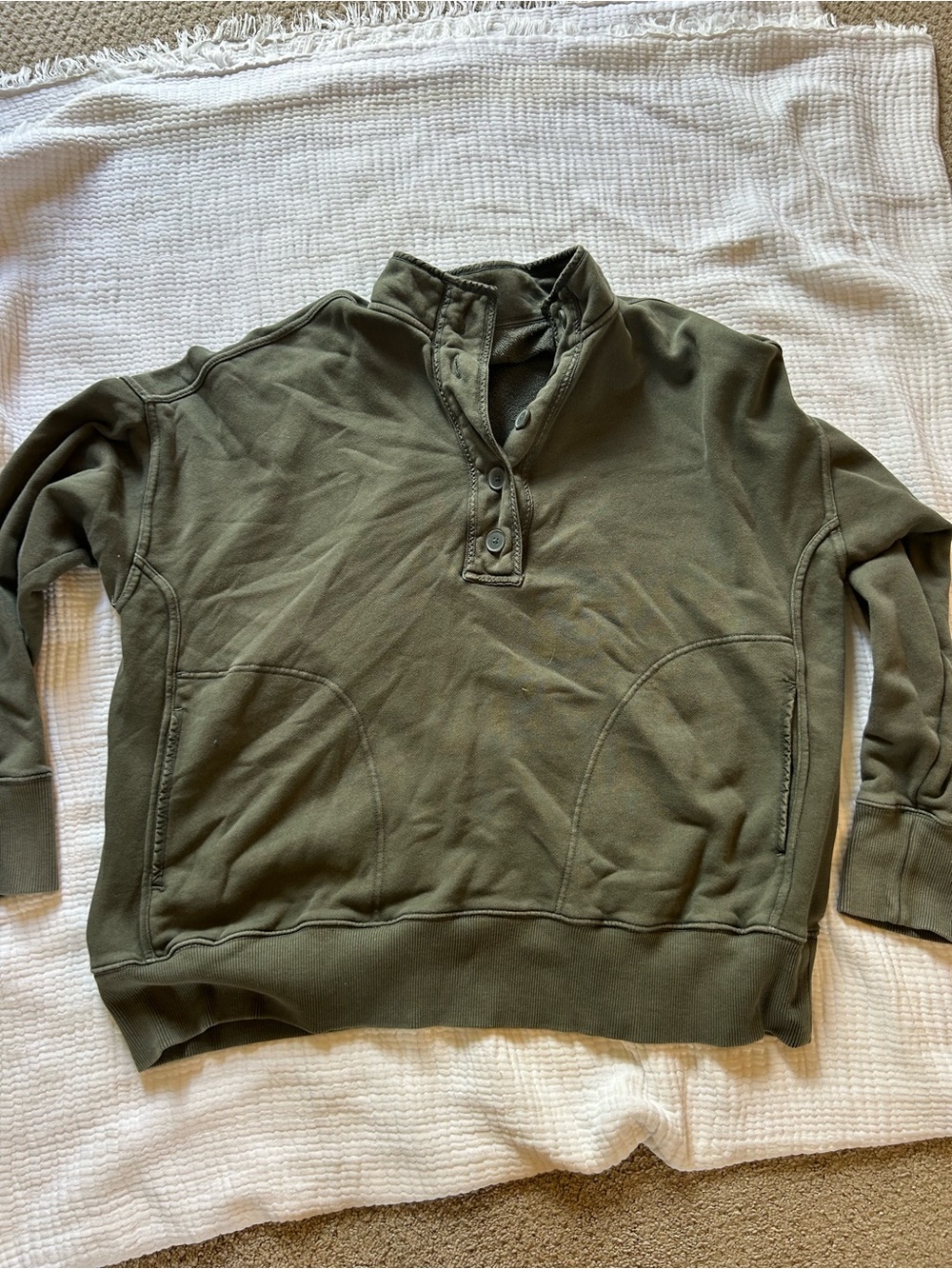 aerie Olive Green Snap-Front Pullover Sweatshirt
